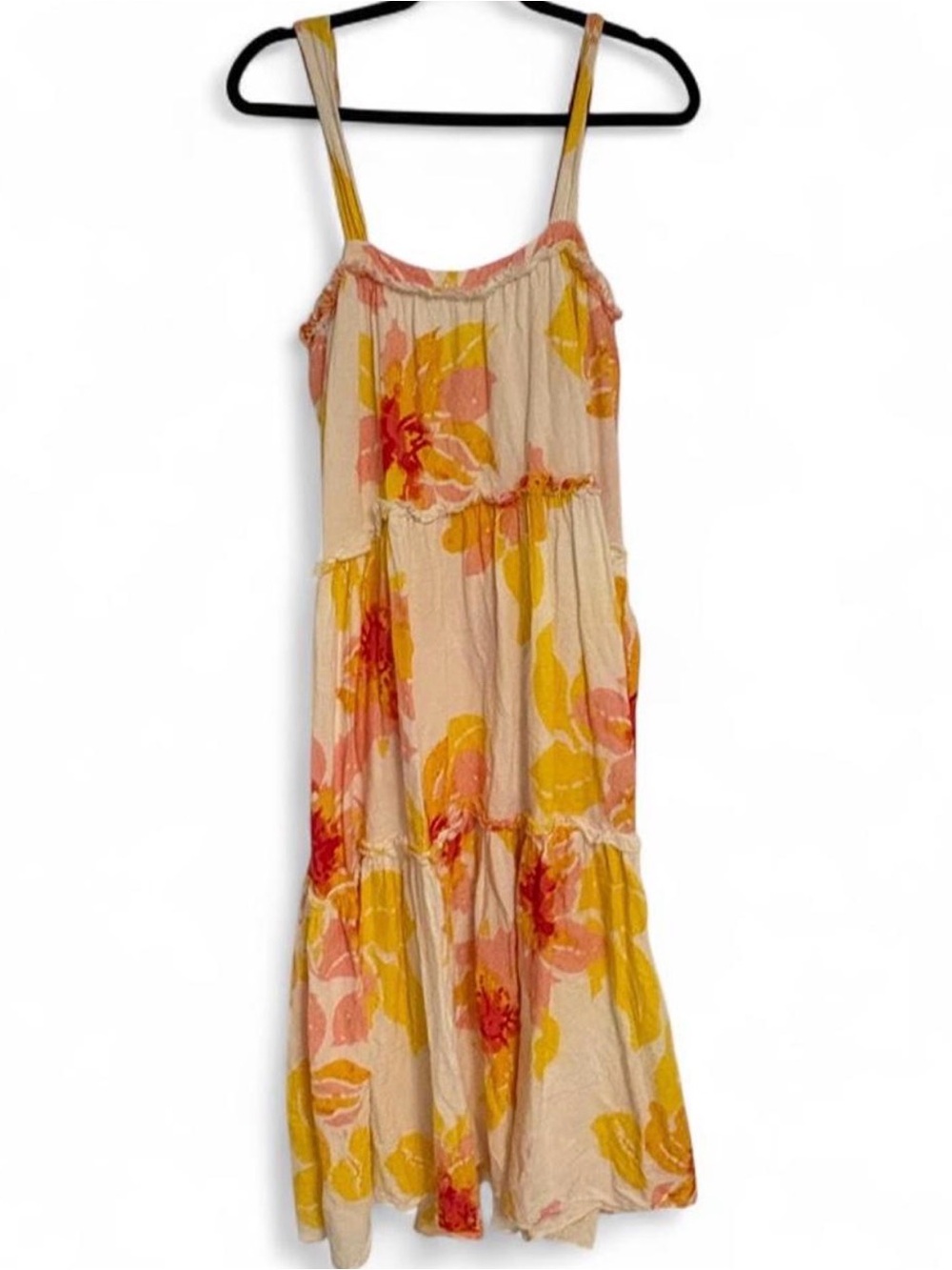 Free People Floral Tiered Maxi Dress in Cream, Yellow & Pink